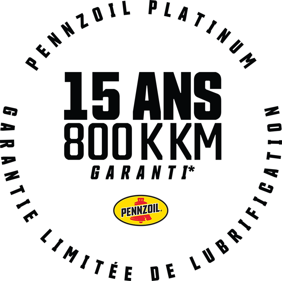 Pennzoil offre une garantie limitée de lubrification de 15 ans ou 800 000 kilomètres