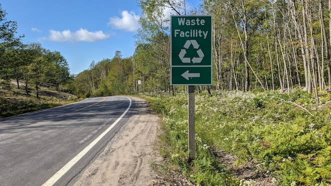 Recycle facility road sign