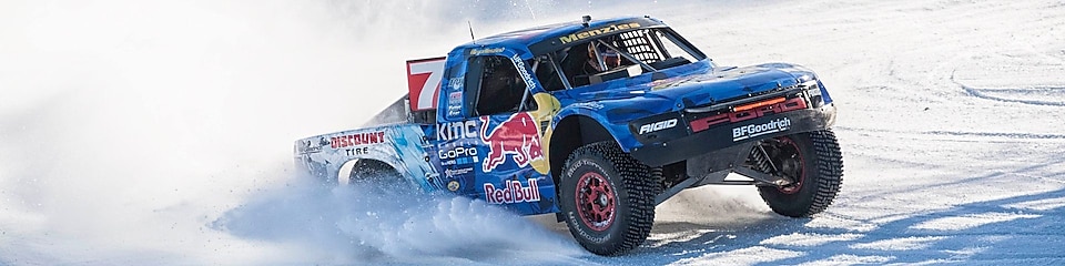 Red Bull truck in the snow.