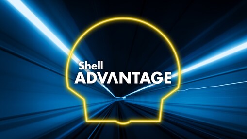 The Shell Advantage logo overlayed on blue lights used to show motion.
