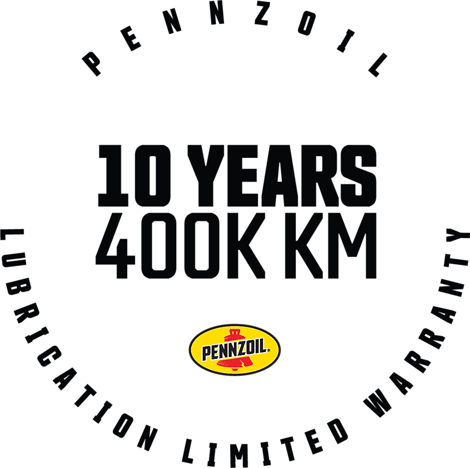 Pennzoil features a 10 year / 400,000 kilometer lubrication limited warranty