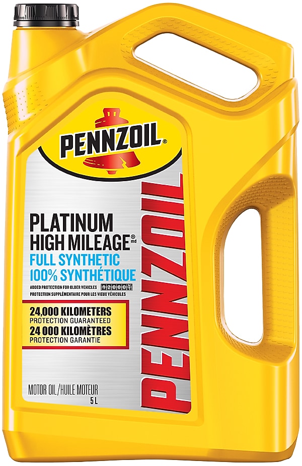 Bottle of pennzoil platinum high mileage motor oil