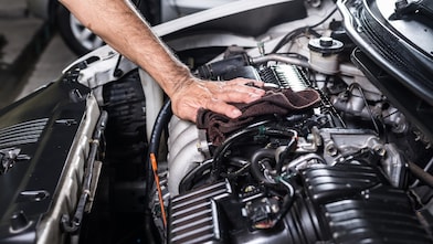 hood open showing engine