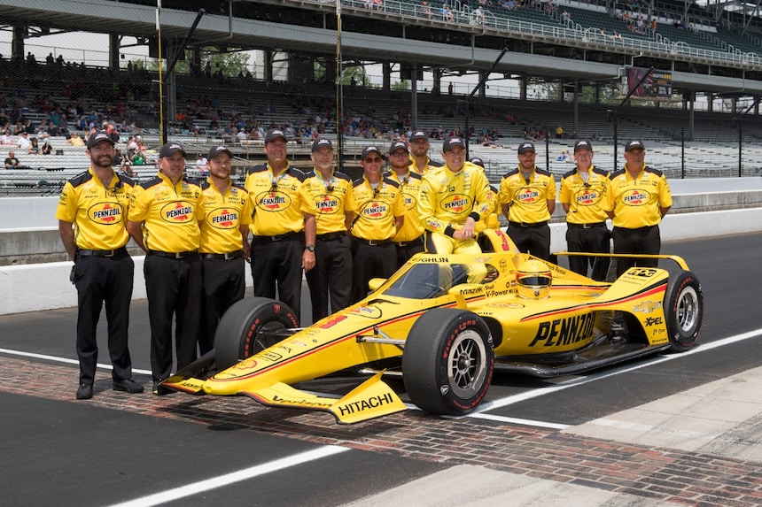 Scott Mclaughlin And Team Penske With The Yellow Submarine At Indiana Motor Speedway