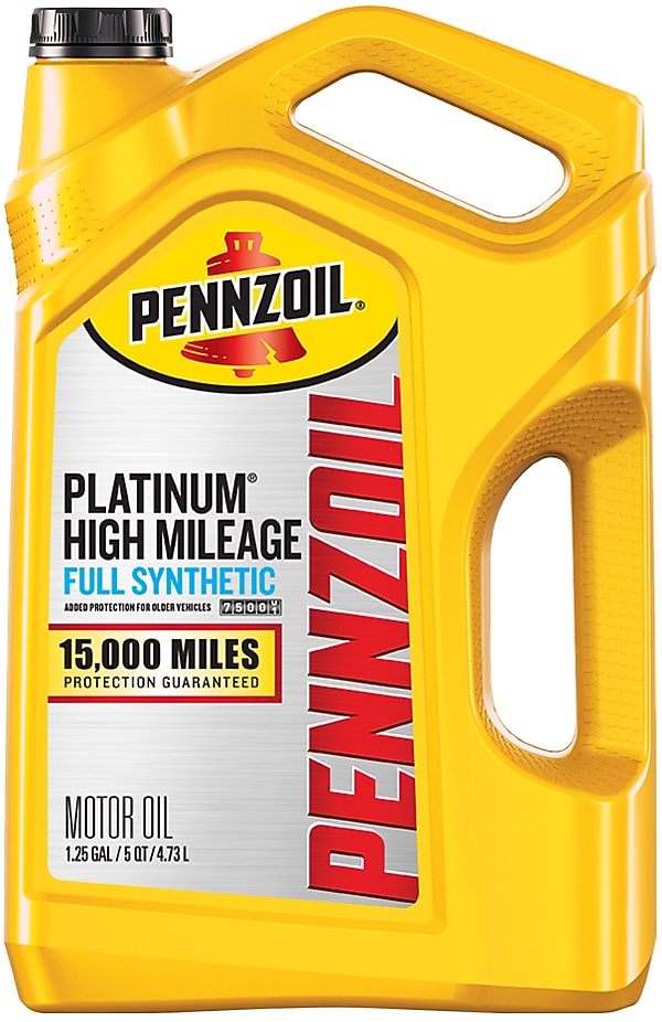 Bottle of pennzoil platinum high mileage motor oil