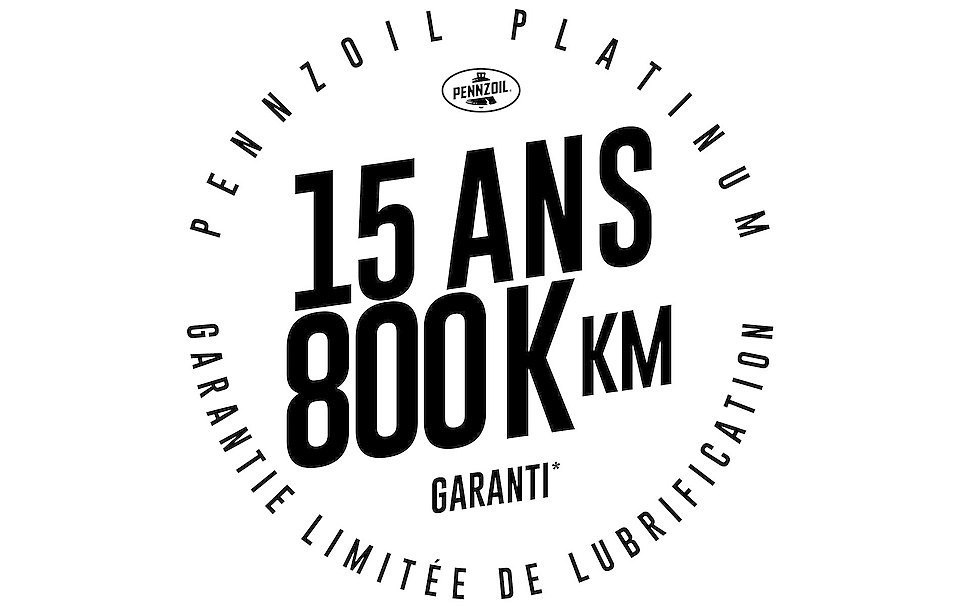 Pennzoil offre une garantie limitée de lubrification de 15 ans ou 800 000 kilomètres