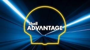 The Shell Advantage logo overlayed on blue lights used to show motion.
