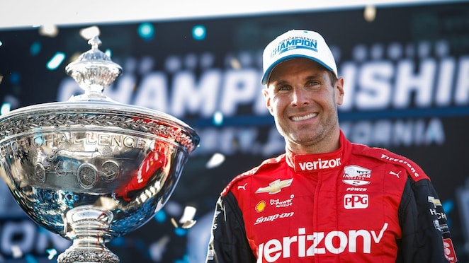 Will Power with 2022 INDYCAR Championship trophy