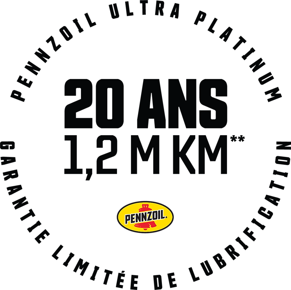 Pennzoil offre une garantie limitée de lubrification de 20 ans ou 1 200 000 kilomètres