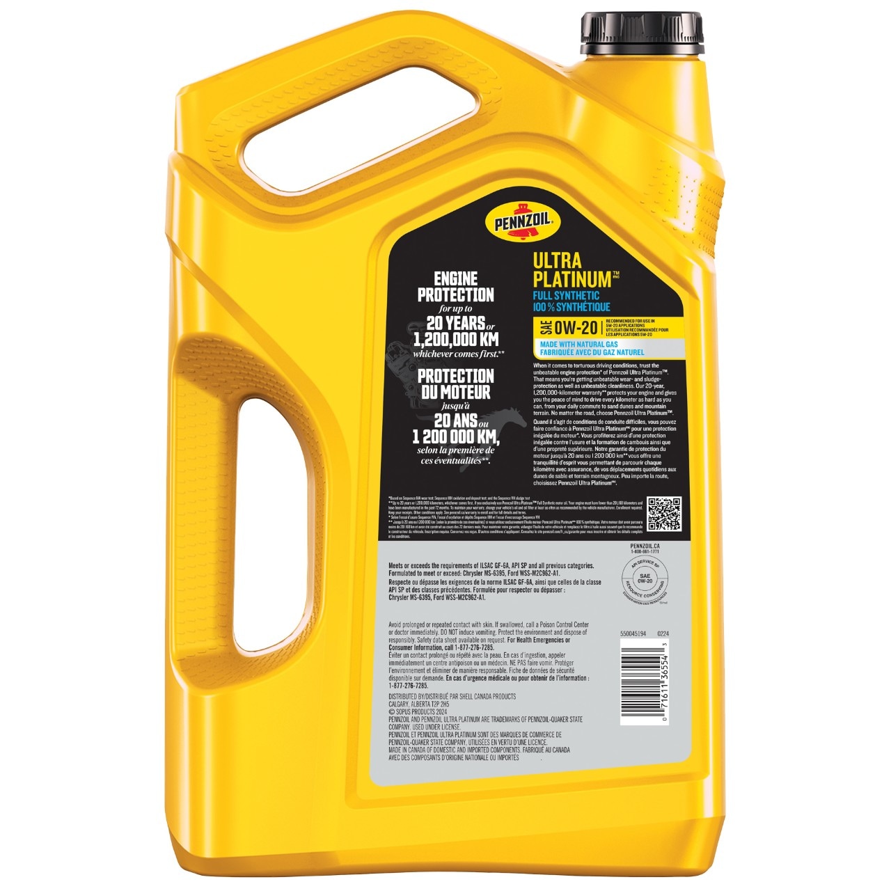 Huile Moteur 100 % Synthétique Pennzoil Ultra Platinum